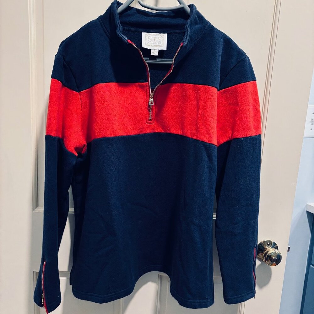 Navy with Red Stripe Partial Zip Front Sweatshirt by Sail to Sable - Size XL